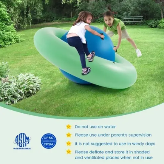 Costway 7.5 FT Inflatable Dome Rocker Bouncer with 6 Handles Fun Outdoor Game for Kids Green/Pink image {5}