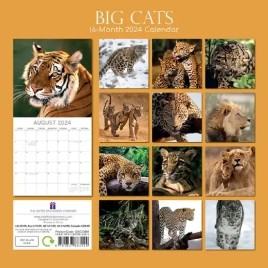 The Gifted Stationery 2024 Square Wall Calendar, Big Cats, 16-Month Animals Theme with 180 Reminder Stickers (12 x 12 In) image {3}