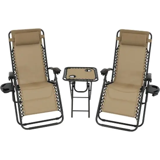 Sunnydaze Outdoor Fade-Resistant Zero Gravity Chairs with Patio Table, Cup Holders, and Pillows - 2-Pack image {12}