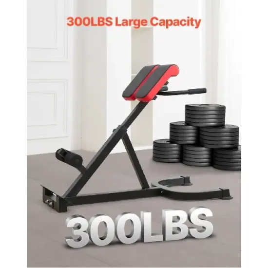 VEVOR Roman Chair Hyperextension Bench, 300 lbs Adjustable Extension Machine, Multi-Function Exercise Equipment for Glute, Hamstring, Black image {3}