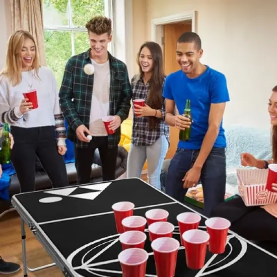 Costway 8 Foot Beer Pong Table Portable Party Drinking Game Table Tailgate Table image {2}