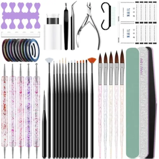 Saviland Complete Nail Art Kit - 55PCS Acrylic Brush, Dotting Tools & Nail File Set for Salon, DIY Home Manicure (Size: 55 Count) image {6}