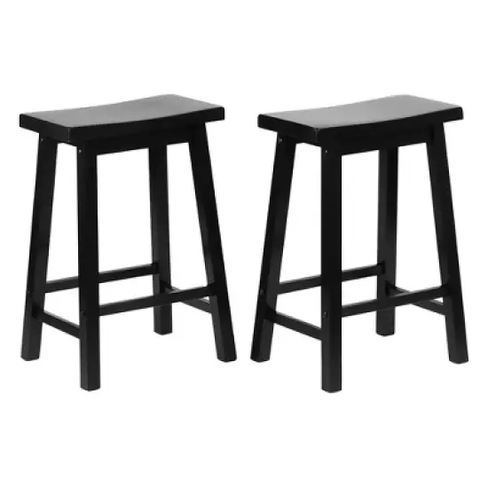 PJ Wood Classic Saddle-Seat 24" Tall Kitchen Counter Stools for Homes, Dining Spaces, and Bars w/Backless Seats, 4 Square Legs, Black (Set of 8) image {1}