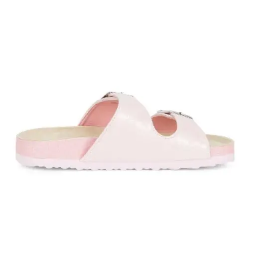 Rampage Girl's Shimmer Leopard Footbed Slide Sandals, Sparkly Flats with Glitter image {5}