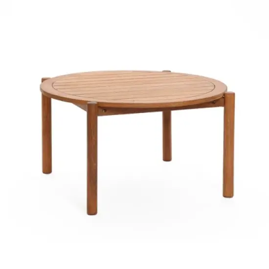 LuxenHome Natural Wooden Outdoor Coffee Table, Round Solid Wood Patio Table Brown image {7}