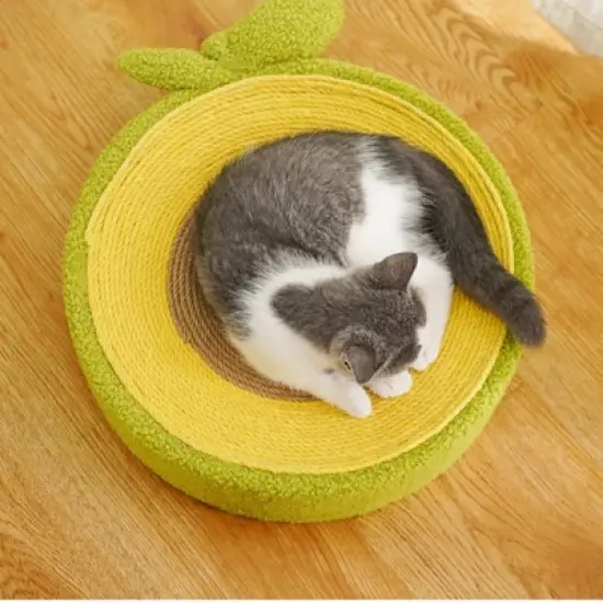 Fairyland&trade; - Avocado Cat Scratcher Bed &ndash; Large Sisal Rope Cat Nest with Anti-Slip Bottom, Soft Plush Fabric, Dual Function Lounge and Scratching Pad image {1}