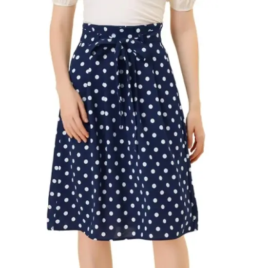 Allegra K Women's Belted Elastic High Waist Vintage A-Line Midi Skirt image {7}