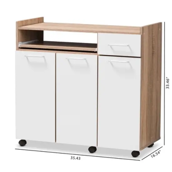 Charmain Modern and Contemporary Light Oak and Finish Kitchen Cabinet White/Brown - Baxton Studio image {11}
