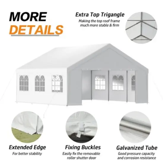 Aoodor 20 x 20 FT. Marquee Party Tent with Church Window Sidewalls ,Waterproof Pavillion Tent ,Outdoor Event Tent,Wedding Party Tent image {9}