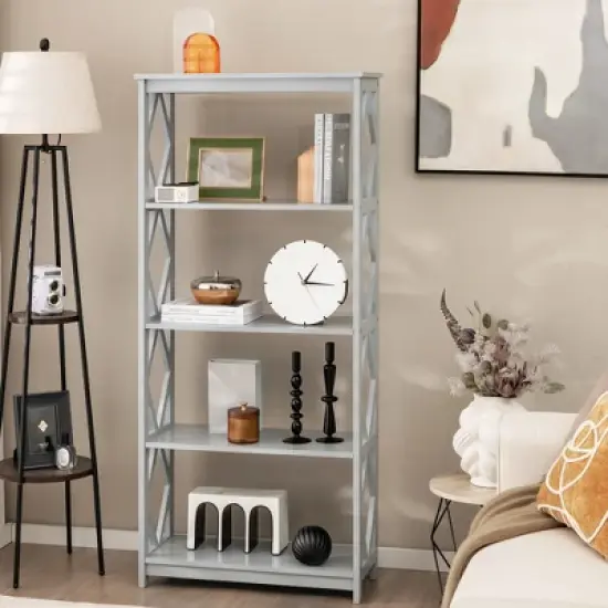 Tangkula 5-Tier Open Bookshelf Bookcase Standing Casual Home Storage Display Rack image {3}
