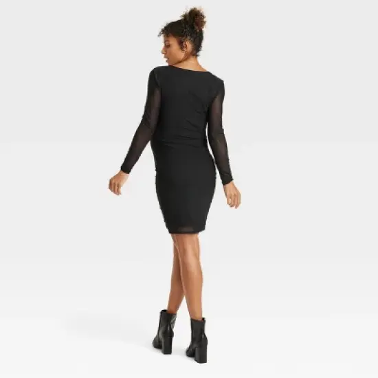 Long Sleeve Mesh Mini Maternity Bodycon Dress - Isabel Maternity by Ingrid & Isabel&trade; image {1}