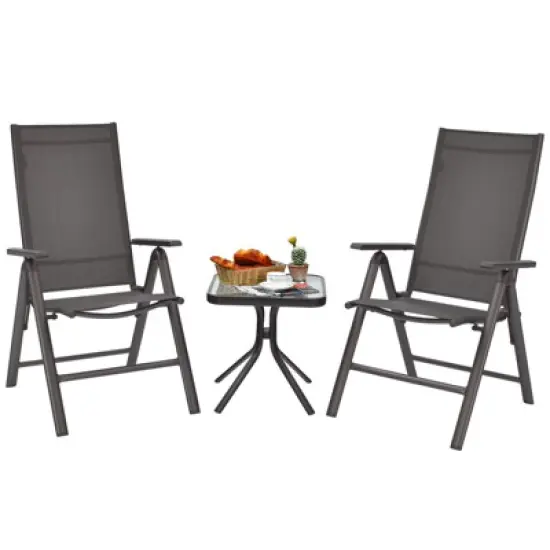 Costway 3PCS Bistro Set Folding Adjustable Chairs Square Glass Table Garden image {2}