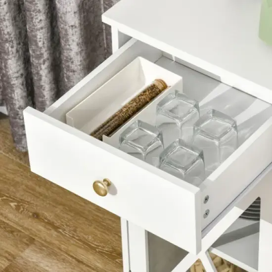 HOMCOM 45" Farmhouse Style Kitchen Sideboard, Serving Buffet Cabinet, Storage Cupboard with Glass Doors and 3 Drawers, White image {5}