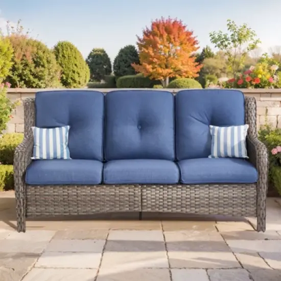 Buenhomino Outdoor Patio Couch Wicker Sofa - 3 Seater Rattan Sofa for Outside Patio Garden with Deep Seating and Olefin Cushions image {11}