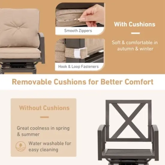 Costway Patio 3pcs Swivel Bar Height Bistro Set Cushioned Table Stools Furniture Outdoor image {5}