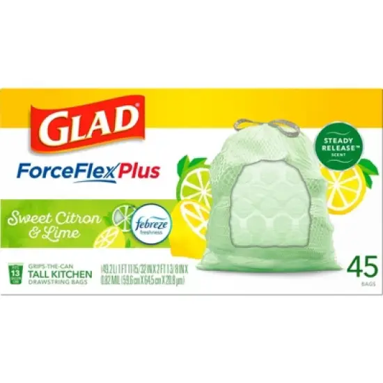 Glad ForceFlex MaxStrength Tall Kitchen Drawstring Trash Bags - Febreze Sweet Citron & Lime - 13 Gallon/45ct image {7}