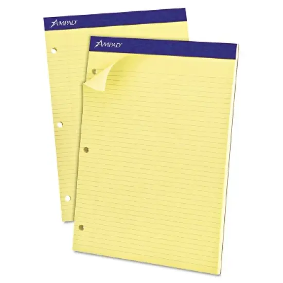 Ampad Double Sheets Pad Narrow/Margin Pad 8 1/2 x 11 3/4 Canary 100 Sheets 20246 image {4}