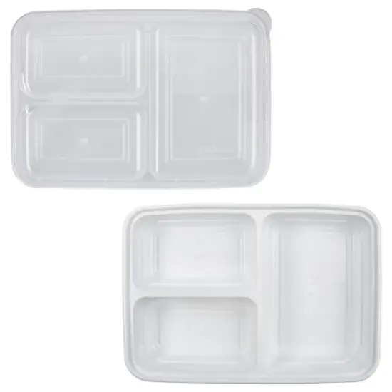 GoodCook Meal Prep 3 Compartment Rectangle Containers + Lids - 4Cups - 20pcs/10ct - White image {3}