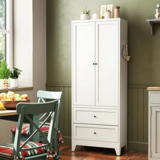 Gulches 72 Inch White Freestanding Pantry Cabinet - 2 Drawers, Adjustable Shelves, Heavy-Duty Steel Kitchen Storage Organizer image {3}