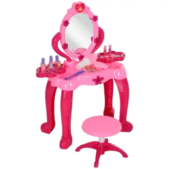 Acoinel Kids Pretend Play Beauty Vanity Set, Girls' Makeup Table with Mirror, Stool, Toy Brithday Halloween Christmas Gifts for 3-6 Years image {7}