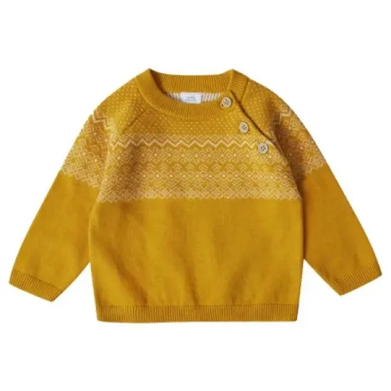 Stellou & Friends 100% Cotton Knit Norwegian Jacquard Design Baby Toddler Boys Girls Long Sleeve Crew Neck Sweater with Shoulder Buttons image {6}