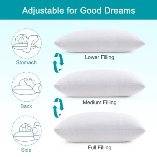 Twolike 2-Pack Shredded Memory Foam Adjustable Bed Pillows with Washable Removable Cover, Perfect for All Sleepers image {5}