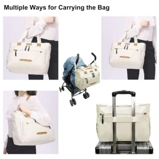 Itopfox Large Diaper Tote Bag with Laptop Compartment, Insulated Pockets, Multiple Storage for Baby Essentials, Travel Friendly image {4}