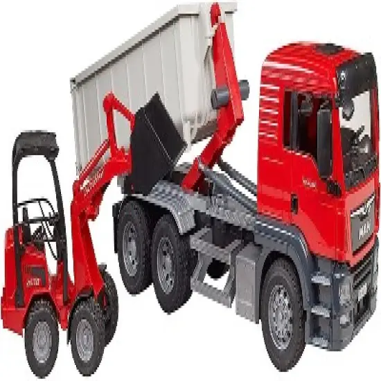 Bruder MAN TGS Truck with Roll-off Container and Schaeffer Loader image {3}