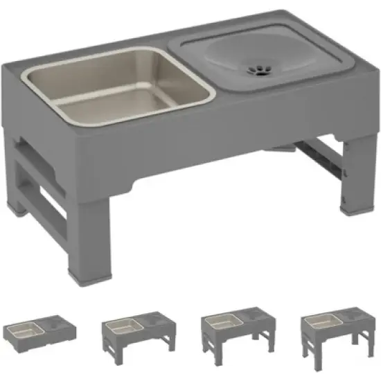Elevated Dog Bowls, 4-Height Adjustable Raised Feeder Stand for Small Dogs/Puppies/Cats, Stainless Steel, Slow Feeder & No-Spill Water Bowl image {9}
