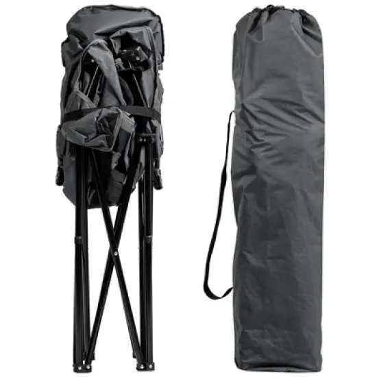 Costway Folding Camping Moon Padded Chair with Carry Bag Cup Holder Portable Navy\ Brown\Grey image {4}