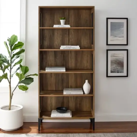 68" Grevaldi Industrial Mesh Side Bookshelf Rustic Oak - Saracina Home image {3}