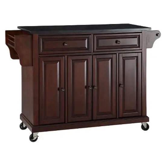 Solid Black Granite Top Kitchen Cart/Island - Vintage Mahogany - Crosley image {1}