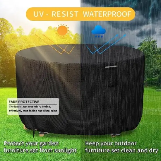 Akefit Round Patio Table Cover Waterproof Outdoor Furniture Protector with Vents and White Trim Black image {5}
