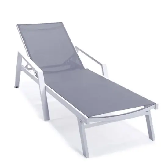 LeisureMod Marlin Patio Sling Chaise Lounge Chair With Arms in White Aluminum image {13}