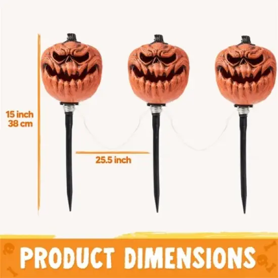 Joyfy 3 Pcs Halloween Pumpkin Pathway Lights Jack-O-Lantern Outdoor Decorations for Party Porch Yard Lawn Garden Prop Haunted House image {4}