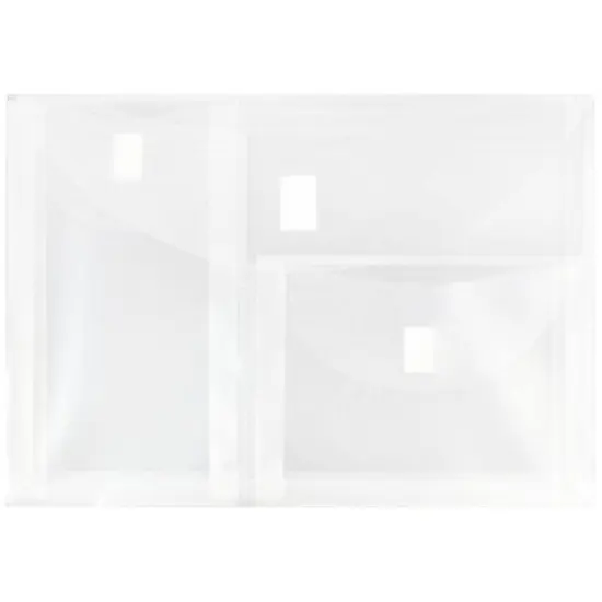 JAM Paper 9 3/4'' x 13'' 12pk Plastic 3 Pocket Envelopes with Hook & Loop Closure, Letter Booklet - Clear: Filing Accessories image {1}
