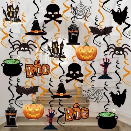 36Pcs Halloween Hanging Swirl Decorations Spider Ceiling Decor Double Sided Paper Boo Day Card Foil Streamers image {10}