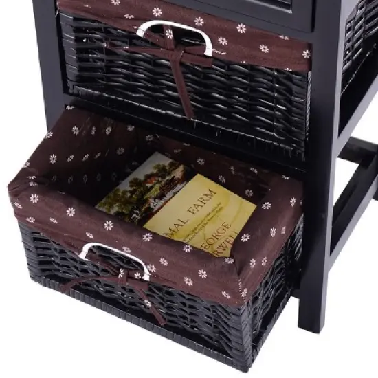 Costway Set OF 2 Night Stand 3 Tier 1 Drawer Bedside End Table Organizer Wood W/2 Basket image {8}