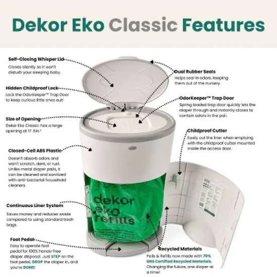 Diaper Dekor Eko Classic Diaper Pail - White image {2}