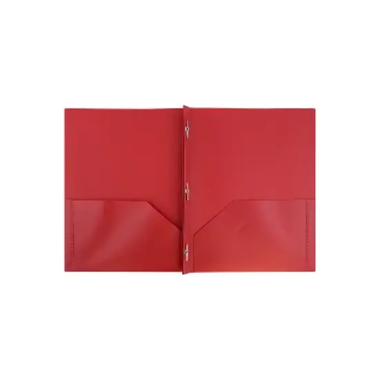 JAM Paper Plastic Two-Pocket School POP Folders w/Metal Prongs Clasps Red 382ECREDD image {1}