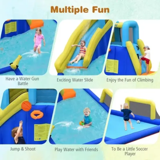 Costway Inflatable Water Slide Climbing Bounce House Splash Pool w/ 735W Blower image {5}