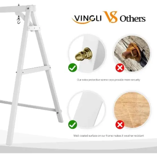 VINGLI Heavy Duty 660 LBS Wooden Swing Frame with Extra Bottom Connection Board, A-Frame Porch Swing Bench Stand for 5 FT Swing Chair image {8}