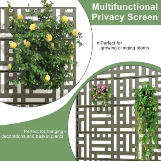 PexFix 72 in. x 47 in. Metal Freestanding Privacy Screen Garden Fence For Deck Patio Balcony Outdoor Privacy Panel Streets Pattern Army Green image {5}