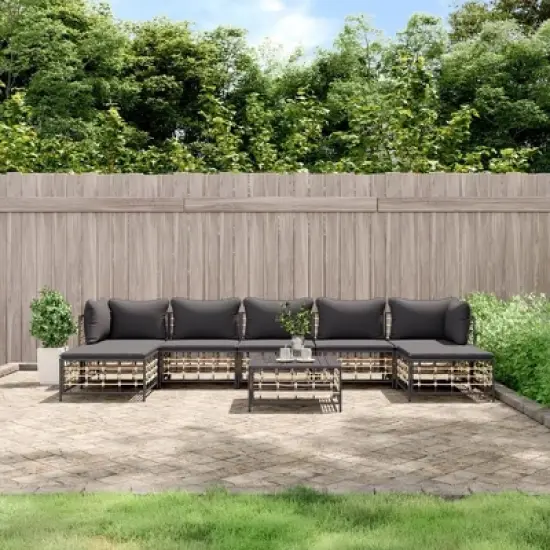 vidaXL 8 Piece Anthracite Patio Lounge Set with Cushions, Poly Rattan, Comfortable Outdoor Seating with Durable Tabletop & Flexible Modular Design image {1}