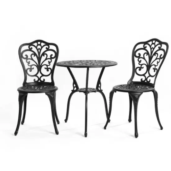 3-Piece Vintage Carved Patio Seating Set,Aluminium Patio Accent Chair Set Of 2,Round Table,Armless Chair With Petal-shaped Back-Maison Boucle image {2}