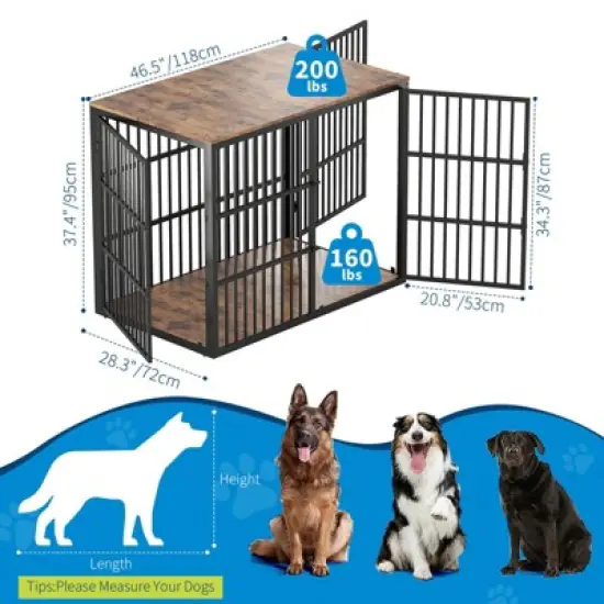 48'' Dog Crate Furniture, 3-in-1 Wooden Dog Kennel with 3 Lockable Doors, Heavy Duty Metal Frame & Sturdy Panels, Large End Table image {8}