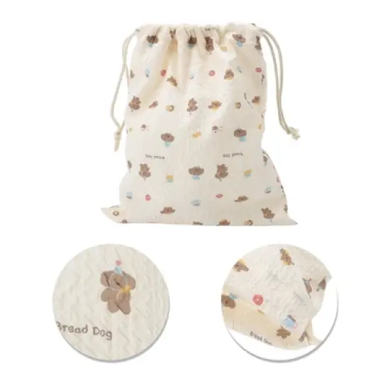 Unique Bargains Bread Dog Drawstring Makeup Bag Beige 1 Pc image {3}