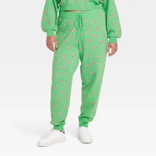 Women's Candy Cane Graphic Sweater Pants - Green image {5}
