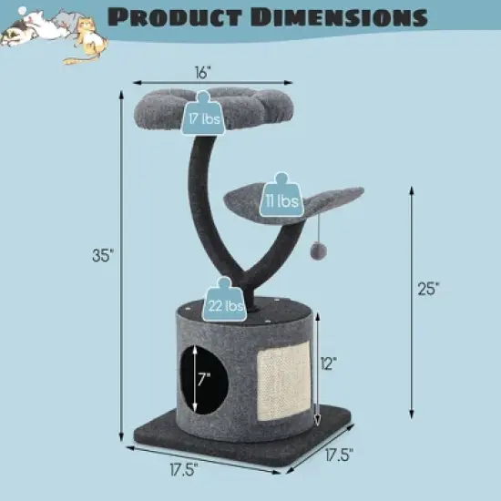 Tangkula 35" Cat Tree Tower 3-Layer Activity Center w/ Sisal Scratching Board & 2 Perches image {8}