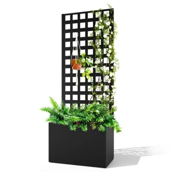 TOAOTBNBO Outdoor Planter Box with Square-Hole Trellis, Metal Raised Garden Bed for Climbing Plants, Galvanized Garden Box with Drainage Holes image {7}